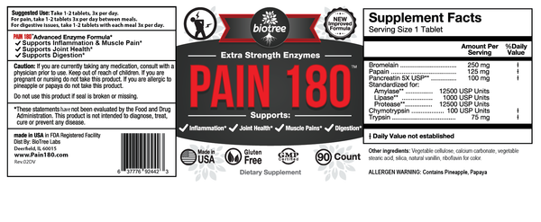 Pain 180 - Extra Strength Proteolytic Enzymes Support: Inflammation, Indigestion, Digestive health, Joint health, Muscle pain
