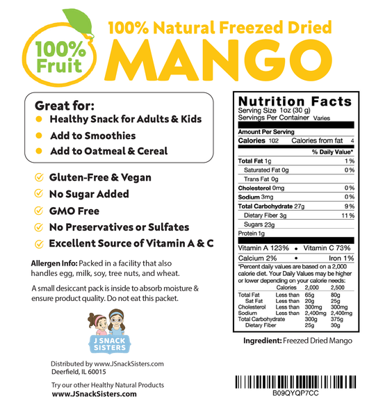Mango Snacks - Yum! - Snack Size Freeze Dried Mango (0.6 oz)